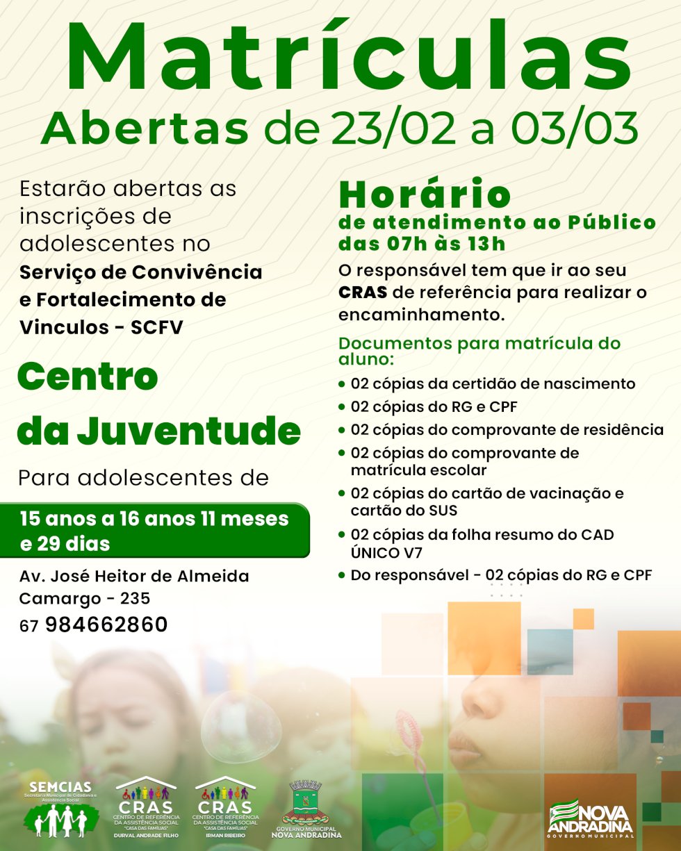 Serviços de Convivência e Centro da Juventude abrem inscrições para 2023