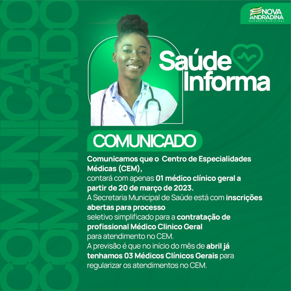 Secretaria de Saúde envia comunicado sobre atendimento no CEM